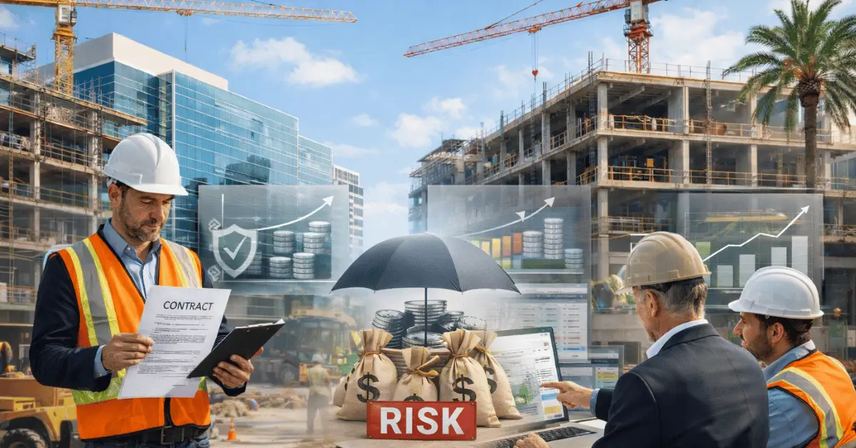Workers discuss risk for Fixed Pricing vs Cost Plus for Florida Commercial Projects.